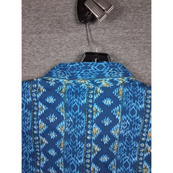 Wrangler Mens Shirt 2XL Blue Pearl Snap Aztec Southwestern Tribal Checotah Rodeo
